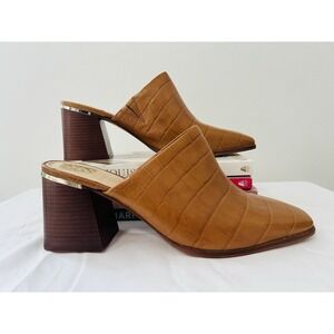 Vince Camuto Womens Chunky Leather Square Toe Khaki Block Heel Mule Pump Sz 9.5M